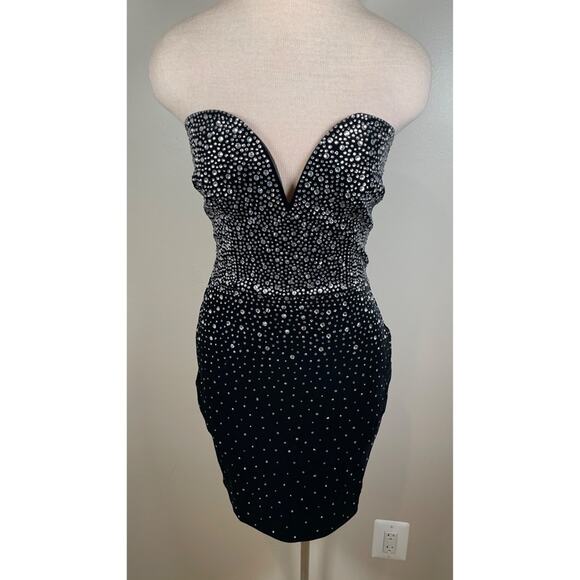 Alex Perry Strapless Sweetheart Crystal Embellished Velvet Black Mini Dress Sz 4 - Picture 3 of 9